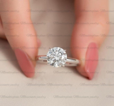 2 CTW Round Cut VVS1 Moissanite Hidden Halo Ring 14K White Gold Plated For Gift
