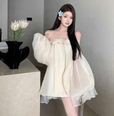 Sweet Womens Chiffon Princess Short Dress Off Shoulder Party Summer Fairy  Dress | eBay