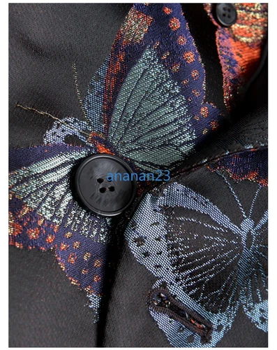 Damen L'AGENCE Jacquard Schmetterling Zweireiher Blazer Jacke Mantel Schwarz Multi - Bild 14 von 16