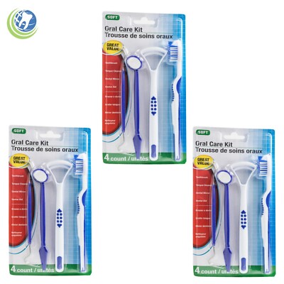 3X Dental Home Oral Care Kit Gum Teeth Tongue Cleaner Plaque Tartar Remover 4Pc