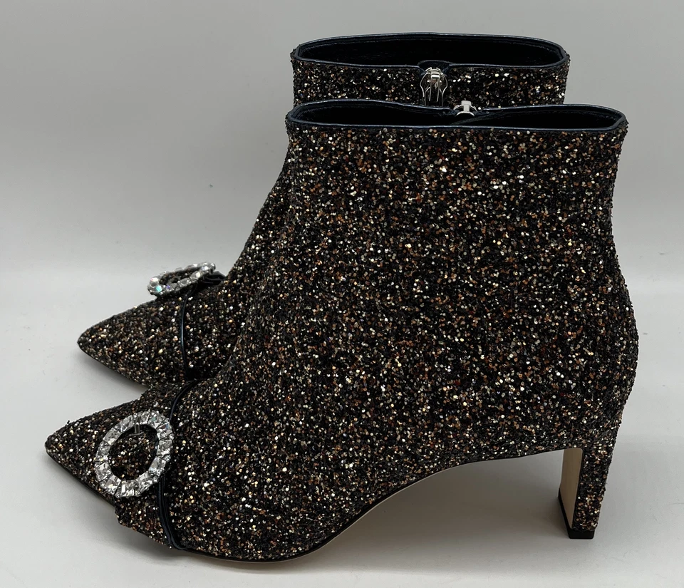 Jimmy Choo Hanover Glitter Embellished Multicolor Pointed Toe Bootie sz 38.5 - Image 3 of 4