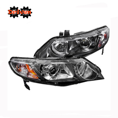 For 06-11 Honda Civic 4 FG FA Si EX DX LX Black Retro Style Projector Headlights