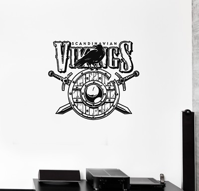 Wall Decal Vikings Warriors Shield Sword Raven Scythian Vinyl Sticker (ed1256)