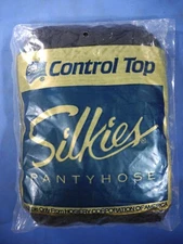 Silkies Control Top With Support Legs 738/144 Jet Black Pantyhose Large NIP!