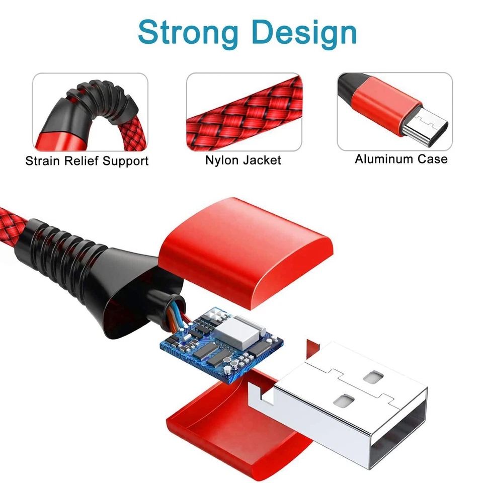 Braided USB Type-C USB-C to USB-A Fast Charge Cable Cord Charger Charging Sync - Image 3 of 4