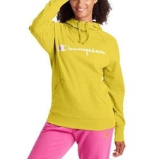 NEW Champion Powerblend Fleece Script Logo Hoodie Women's Butterscotch Retail 5