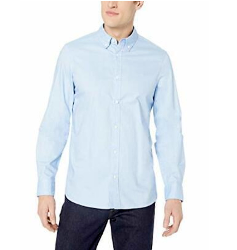 Мужская хлопковая эластичная Оксфордская рубашка Calvin Klein с длинным рукавом, синий,XS