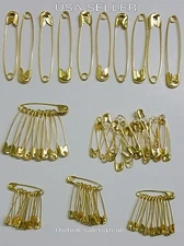 70 Safety Pins Gold Tone Assorted Sizes 2", 1-1/2". 1-1/4", 1" NEW in Pack