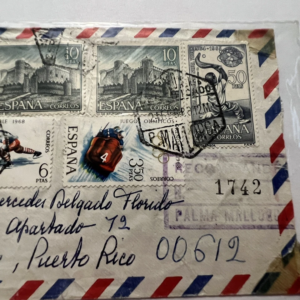 RARE 1968 SPAIN REGISTERED COVER TO PUERTO RICO PASSED BY US CUSTOMS - Image 3 of 4