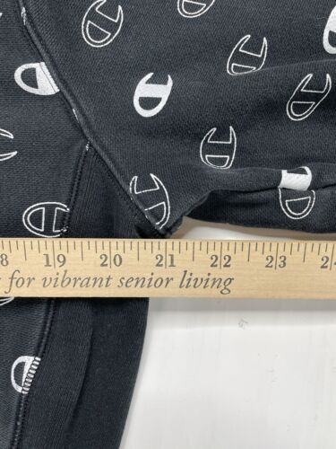 Champion Hoodie Youth Medium Black Reverse Weave All Over Print Pullover - Picture 8 of 10