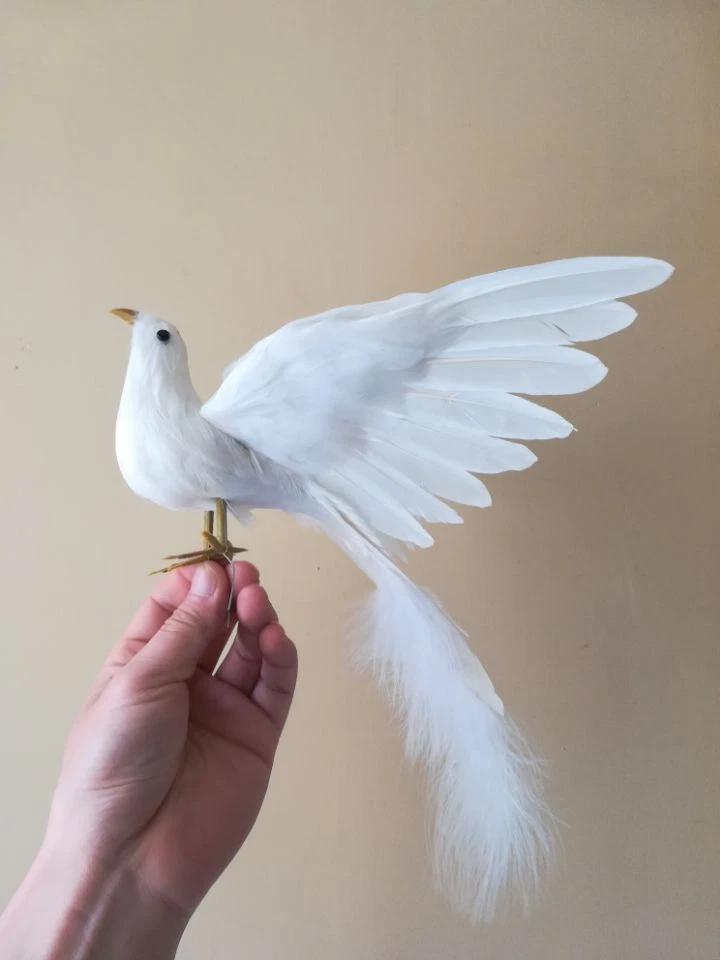 simulation white bird model foam&feathers wing long-tail bird doll gift 30x20cm