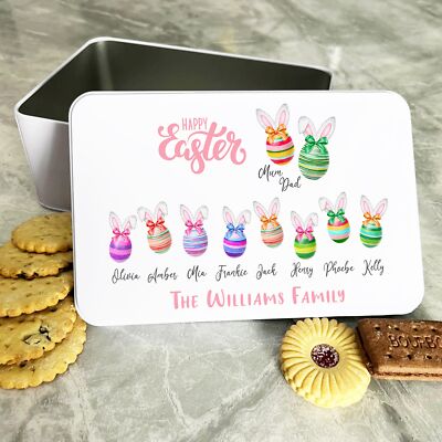 Aquarell Ostereier & Hasenohren personalisiertes Geschenk Keks Süßigkeiten Leckerbissendose