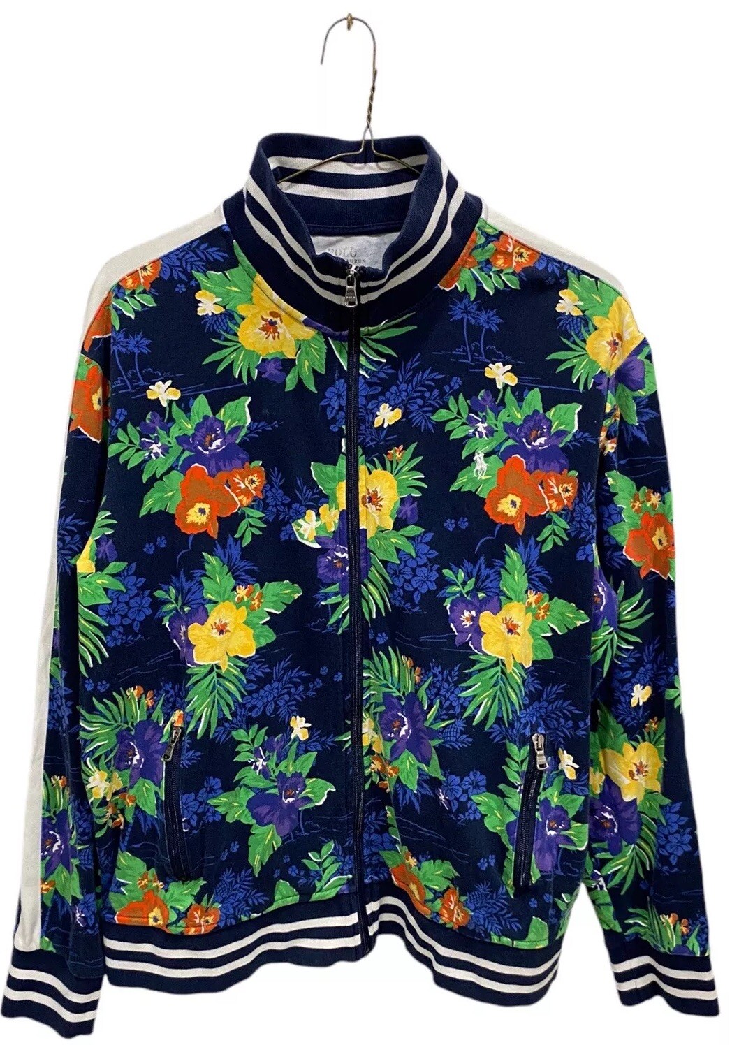 PONY Polo Ralph Lauren Track Jacket Floreale Stampa Tropicale Blu Uomo Large