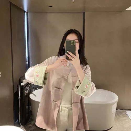 Lady Velvet Jacket Embroidered Tang Suit Blouse Retro Ethnic Cheongsam Coat Tops - Picture 11 of 14