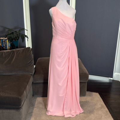 Women's Pink Full Length One Shoulder Chiffon Formal Bridesmaid Dress Size  10