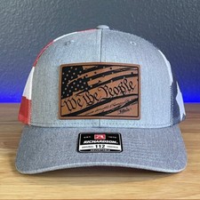 We The People American Flag Constitution Patriotic Leather Patch SnapBack Trucke