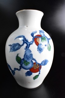 B4744: Japanese Arita ware Colored porcelain Persimmon Muffle FLOWER VASE auto