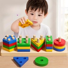 Montessori Toys for 1 2 3 4 Years Old Toddlers Wooden Sorting  Stacking Toys