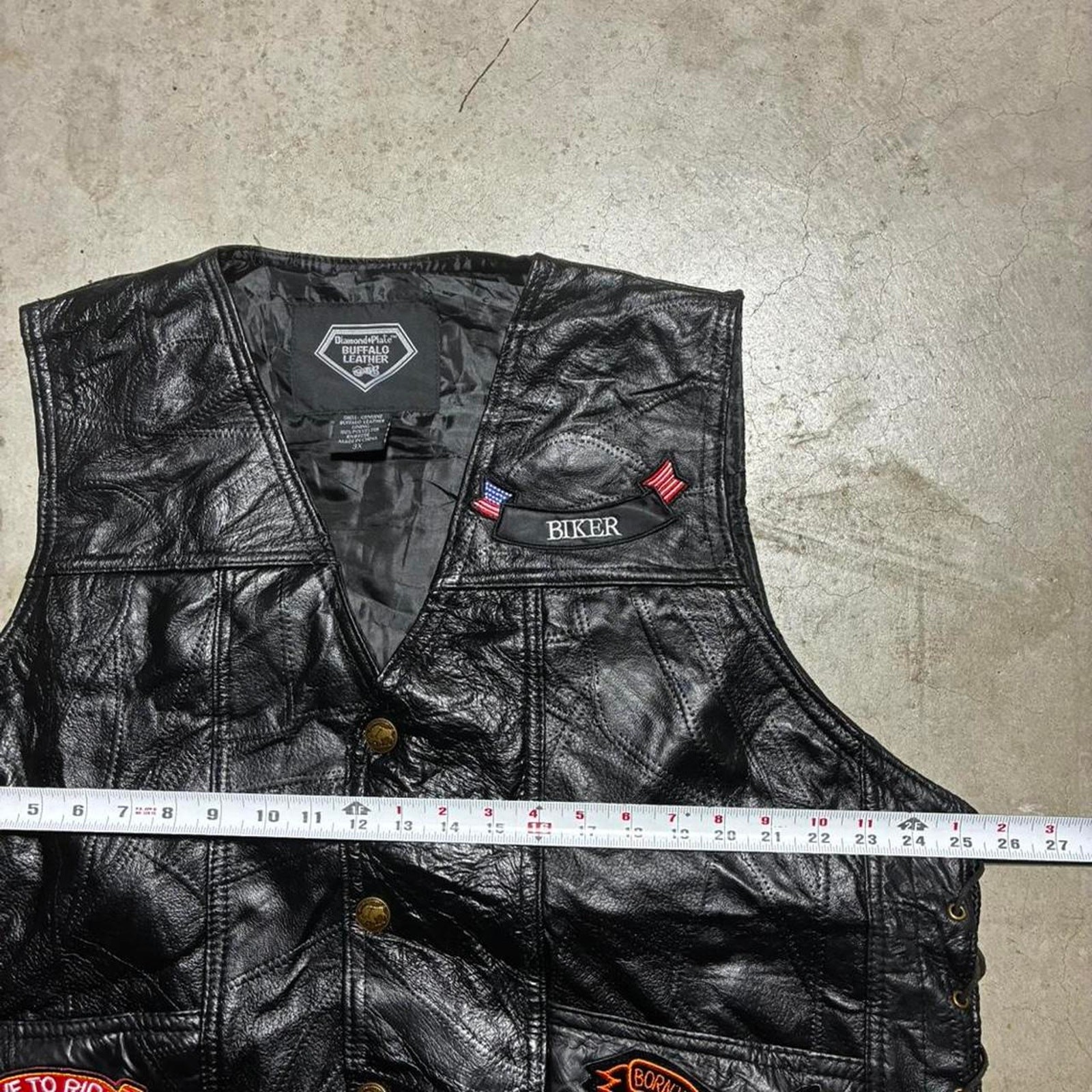 Biker Black PatchWork Diamond Plater Buffalo Leat… - image 5