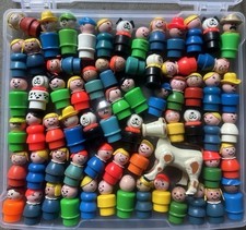 Mixed Lot of 65 Vintage Fisher Price Little People Figures Wood & Plastic~LOOK!!