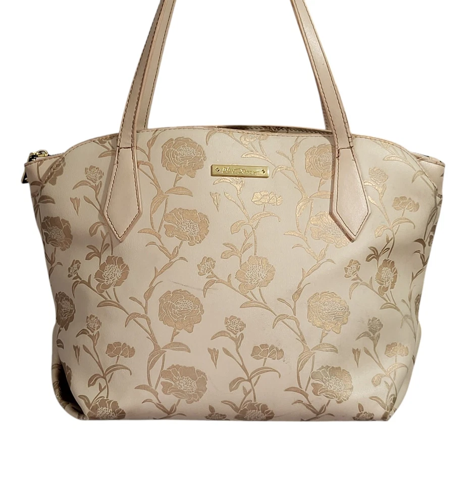 Betsey Johnson Greer Peony Tote Shoulder Bag Neutral Faux Leather Triple Entry - Image 4 of 4