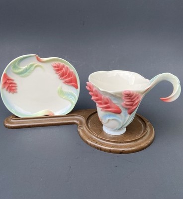 Franz Collection Red Ginger Teacup & Saucer Artist Signed**R E A D***