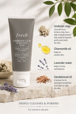 Fresh Umbrian Clay Purifying Mask Deeply Cleansing 30mL 1oz Sealed