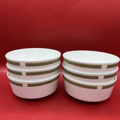 SET of 6 CENTURA BY CORNING LYNWOOD GREEN  5.5'' CEREAL SOUP BOWLS