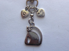 LOVE MY CAT PAW PINT HEARTS BEADS KEY CHAIN CLIP FOR PURSE BAG FOB BLING