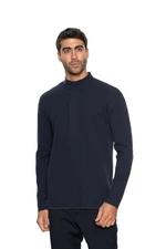 1150$ GIORGIO ARMANI Sweater Perforated Viscose Mock Neck Blue 38 US / 48 EU