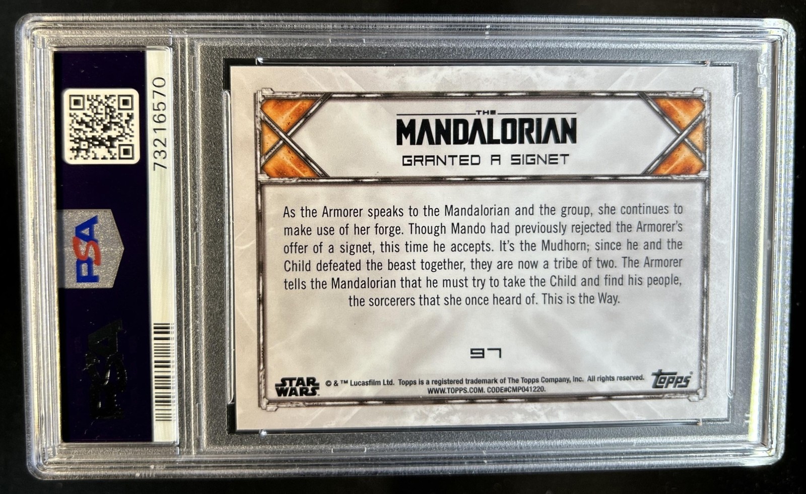 2020 Topps Star Wars: The Mandalorian Granted a Signet Bronze #/50 PSA 9 view 2
