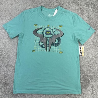 Nike Shirt Mens Medium Teal Dri-FIT Rafael Nadal Bull Logo Tennis
