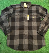 Carhartt Men's large Heavy Flannel Loose Fit Plaid Shirt Black TW4451-M NWT