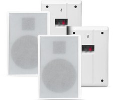 Vier kompakte Wandlautsprecher mit extra flachem Design zur Festinstallation