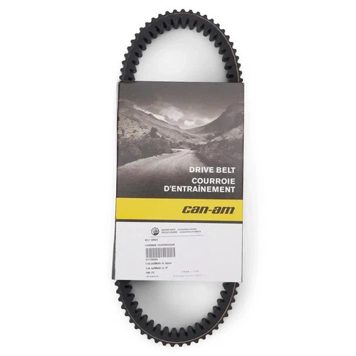 Black Can-Am heavy-duty drive belt for 366 with green printed specifications and barcode label on front packaging.