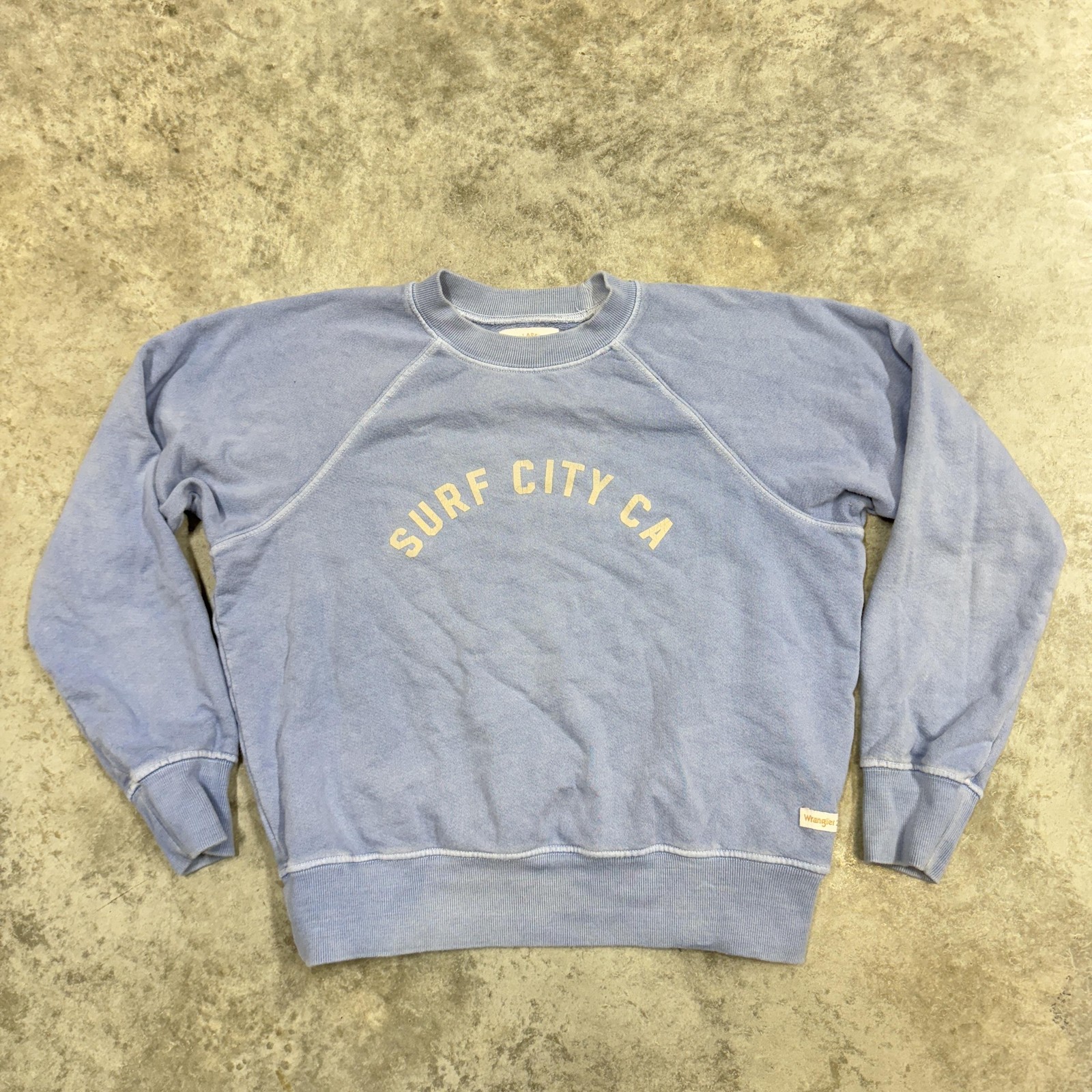 Billabong Wrangler Sweatshirt womens Small Blue Crewneck Surf City CA NC Raglan