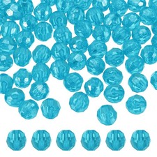 200 Pcs Acrylic Round Faceted Beads 10mm Loose Bead, Deep Lake Blue