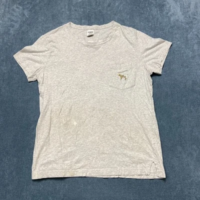 Victoria's Secret PINK Tee Shirt Womens Large Gray Gold Sequin Dog Crew Neck - Image 1 of 4