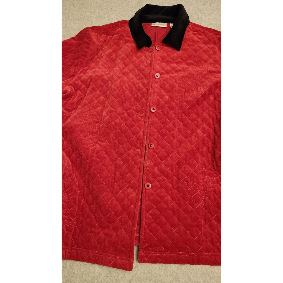 Chaqueta Draper's & Damon's Mujer Grande Roja Negra Acolchada Floral Terciopelo Abotonada Foto 3 de 4