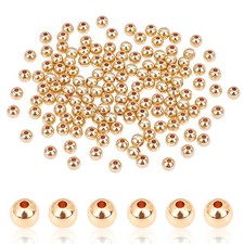 5mm 14K Gold Plated Beads, 150pcs Smooth Round Bead LongLasting Plated Small ...