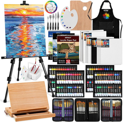 179 Pcs Professional Art Painting Kit with Aluminum & Wood Easel Complete Set