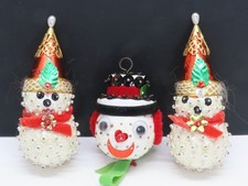 Vintage Snowman Sequin Beaded Push Pin Christmas Ornaments Lot D3183