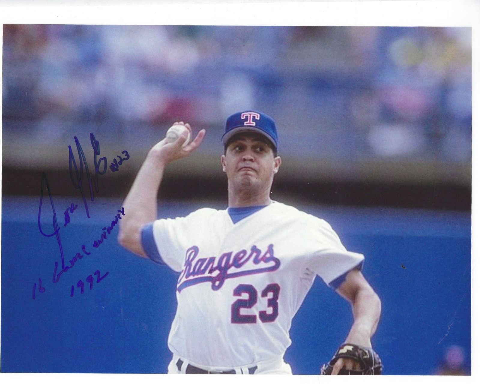 JOSE GUZMAN TEXAS RANGERS 16 GAME WINNER 1992 autographed 8x10 photo w/COA