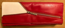 Suzy Smith Red & White Zip Detail Leather Clutch Bag - VGC