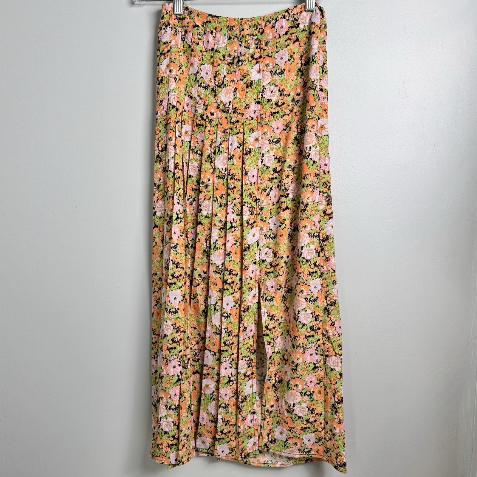 Floral Pleated Midi Skirt Orange Multi Meadow XS NWT Women's Open Edit