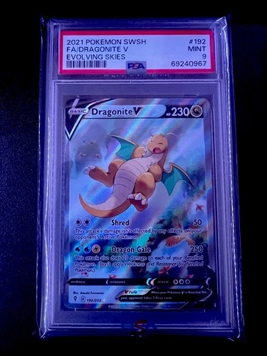 DRAGONITE V EVOLVING SKIES PSA 9 2021