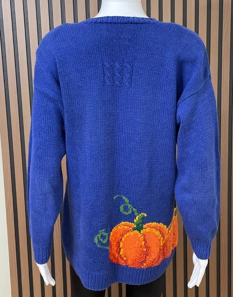 Suéter Marisa Christina Para Mujer L Azul Ramie Halloween Bruja Tejido a Mano Calabaza Foto 2 de 4