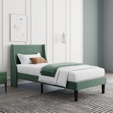 Single Bed Velvet Dark Green 3FT Upholstered Bed With Winged Headboard, Wood Sla