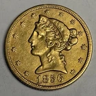 AU 1856-S $5 Liberty Head Gold Half Eagle, U.S. Type Coin Almost Uncirculated