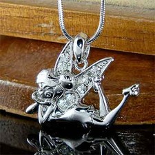 Transparent Fée Clochette Avec Cristal Swarovski Fairy Tink Ange Collier Neuf